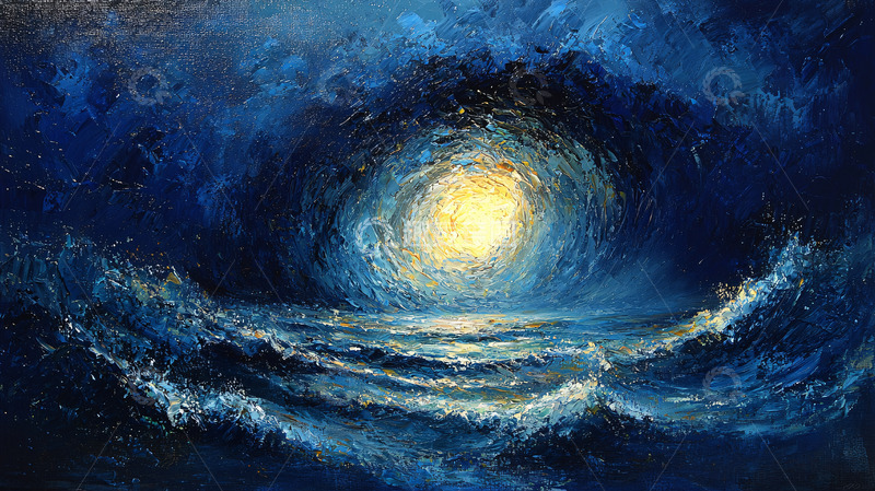 高清大图下载【趣麦麦图】夜空海面上的明亮光芒