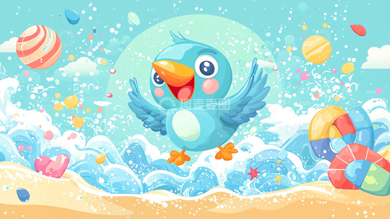 高清大图下载【趣麦麦图】快乐小鸟沙滩派对