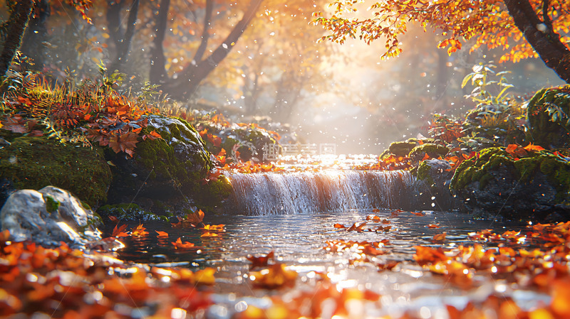 高清大图下载【趣麦麦图】秋日阳光下的森林小溪
