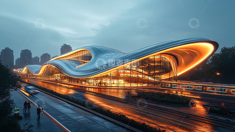 高清大图下载【趣麦麦图】流线型未来感建筑夜景