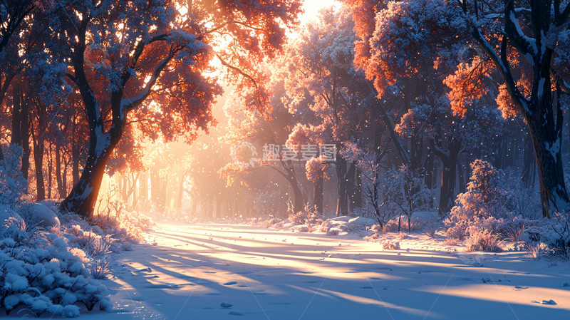 高清大图下载【趣麦麦图】冬日森林阳光小路