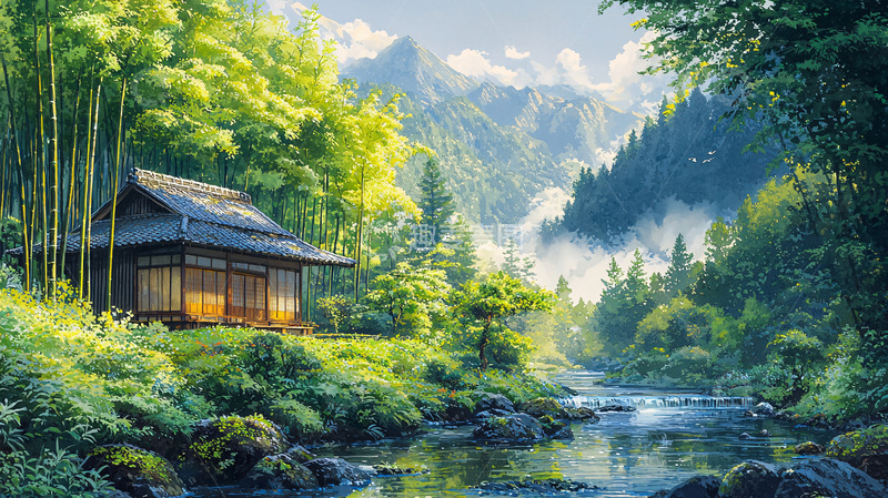 高清大图下载【趣麦麦图】日式山水画风小屋