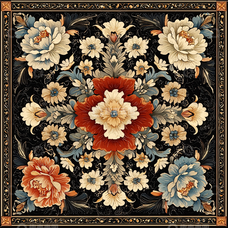 高清大图下载【趣麦麦图】精美花卉图案对称设计