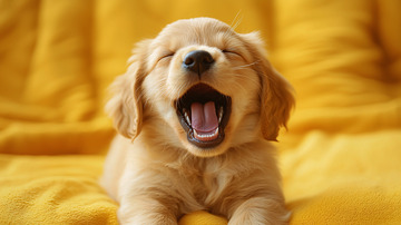 哈欠的金毛幼犬