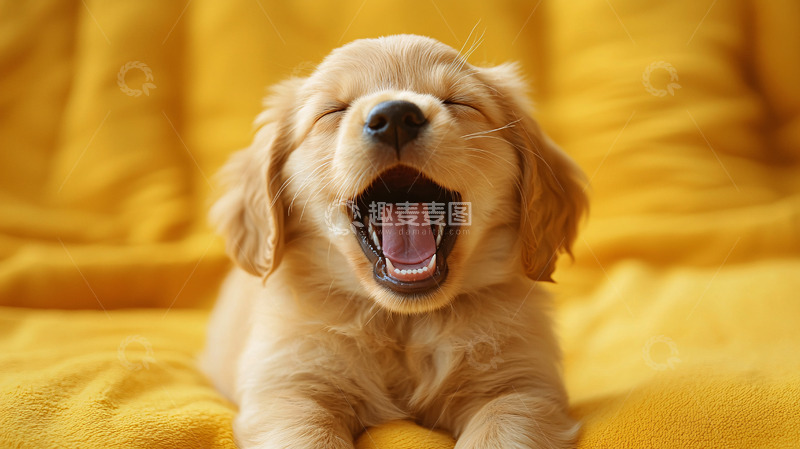 高清大图下载【趣麦麦图】哈欠的金毛幼犬