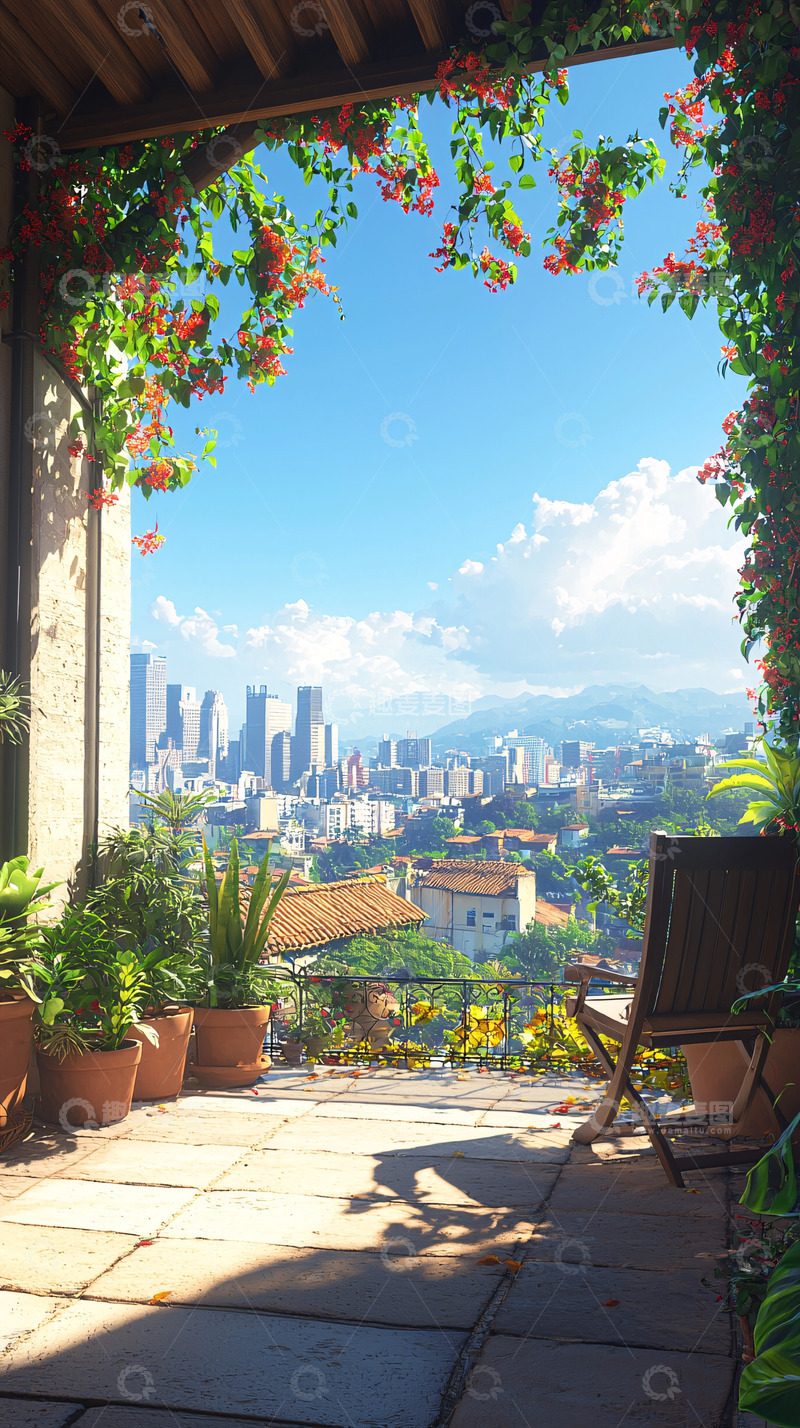 高清大图下载【趣麦麦图】阳台城市景观
