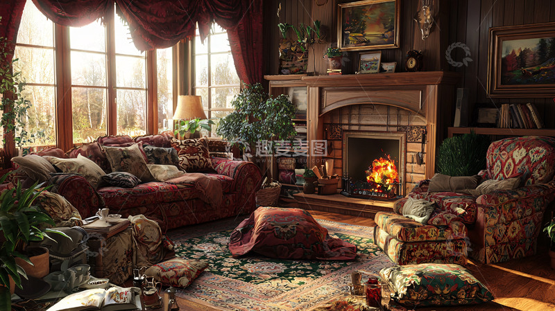 高清大图下载【趣麦麦图】温暖舒适的复古客厅