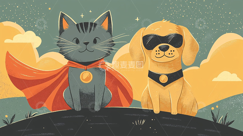 高清大图下载【趣麦麦图】猫咪狗狗超级英雄