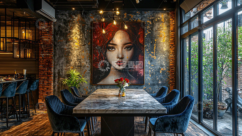 高清大图下载【趣麦麦图】红发女子油画装饰酒吧