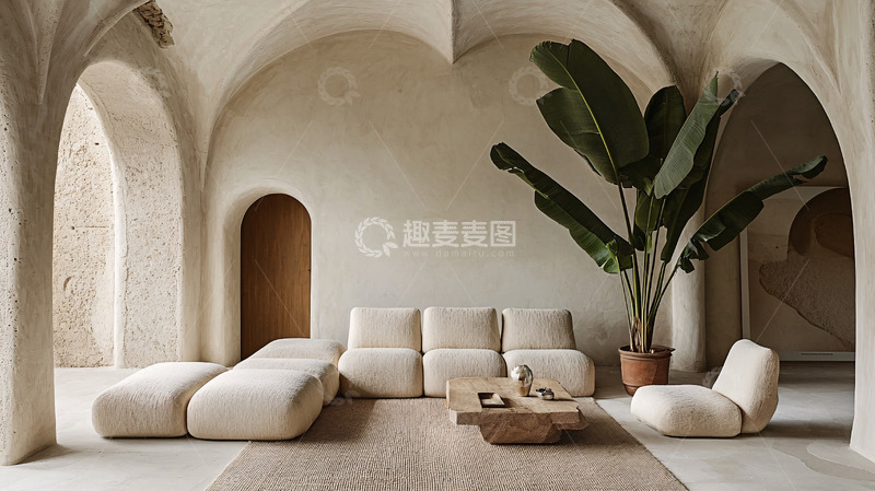 高清大图下载【趣麦麦图】拱形米色室内客厅