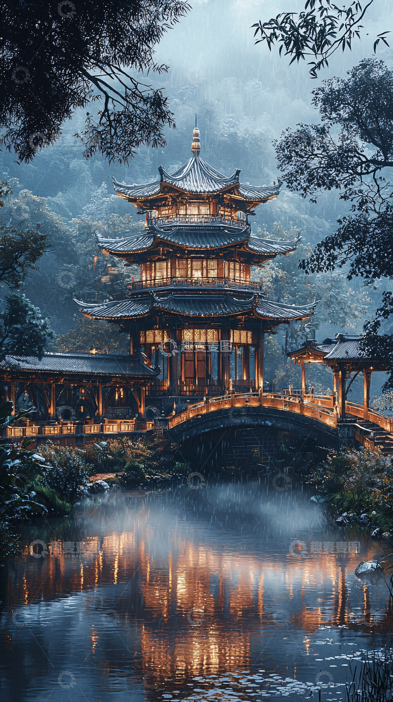 高清大图下载【趣麦麦图】夜色下的中国古风建筑