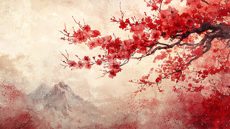 高清大图下载【趣麦麦图】水墨画红梅