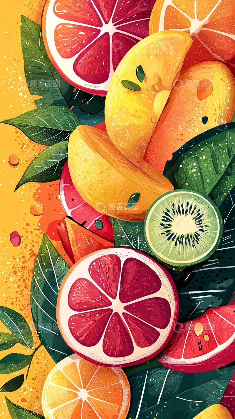 高清大图下载【趣麦麦图】水果拼盘插画