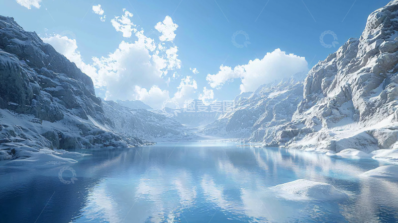 高清大图下载【趣麦麦图】冰雪峡谷宁静湖泊