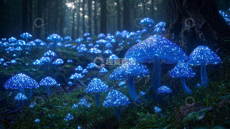 高清大图下载【趣麦麦图】蓝光蘑菇森林