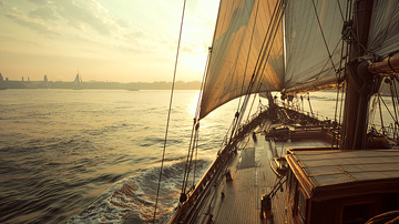 航海日落帆船景色