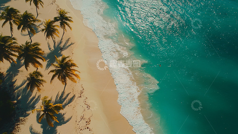 高清大图下载【趣麦麦图】热带海滩椰林鸟瞰图