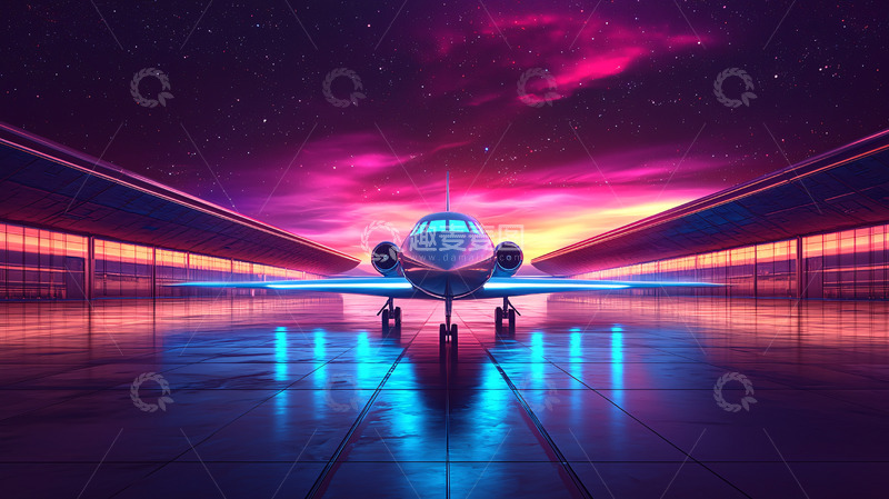 高清大图下载【趣麦麦图】未来主义飞机停在机场跑道