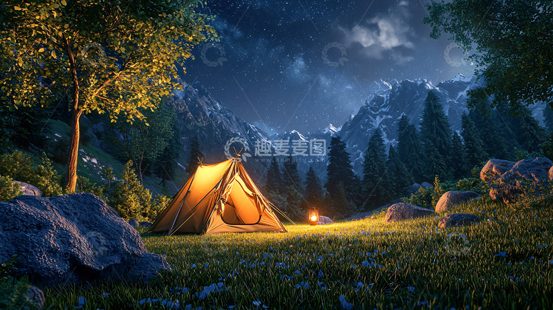 高清大图下载【趣麦麦图】夜空下营地帐篷