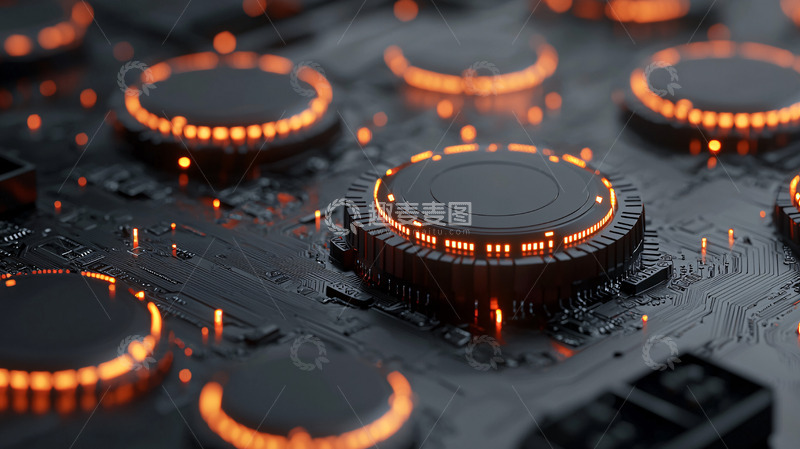 高清大图下载【趣麦麦图】橙色灯光科技感电路板