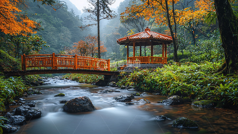 高清大图下载【趣麦麦图】秋日山林溪流景色
