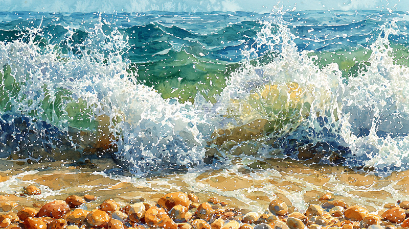 高清大图下载【趣麦麦图】海浪拍打岸边礁石