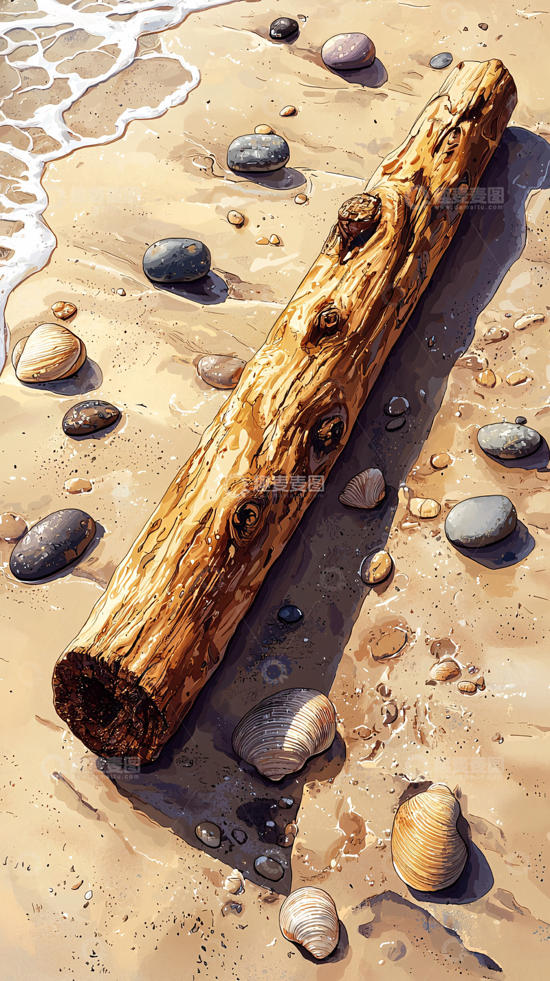 高清大图下载【趣麦麦图】海滩上的木头