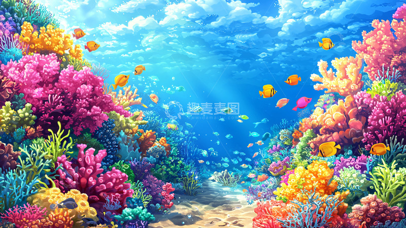 高清大图下载【趣麦麦图】海底珊瑚礁鱼群