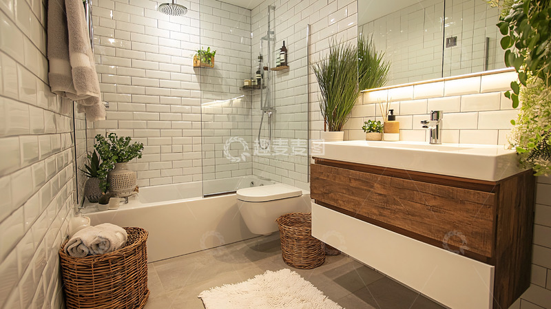 高清大图下载【趣麦麦图】现代简约白色瓷砖浴室