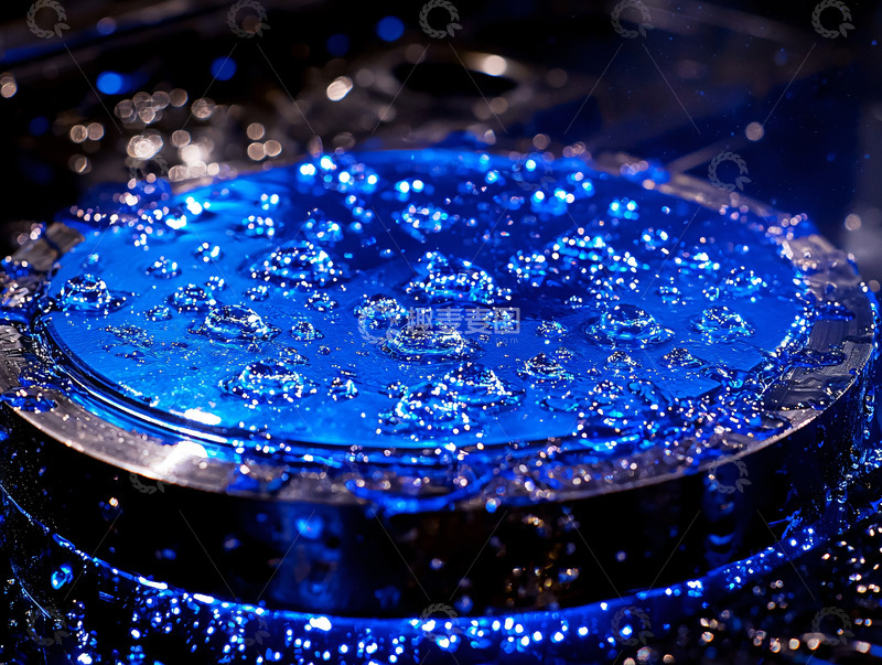高清大图下载【趣麦麦图】蓝色圆形金属盘上的水滴