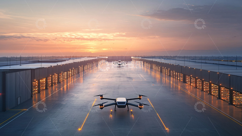 高清大图下载【趣麦麦图】未来感无人机在机场起飞