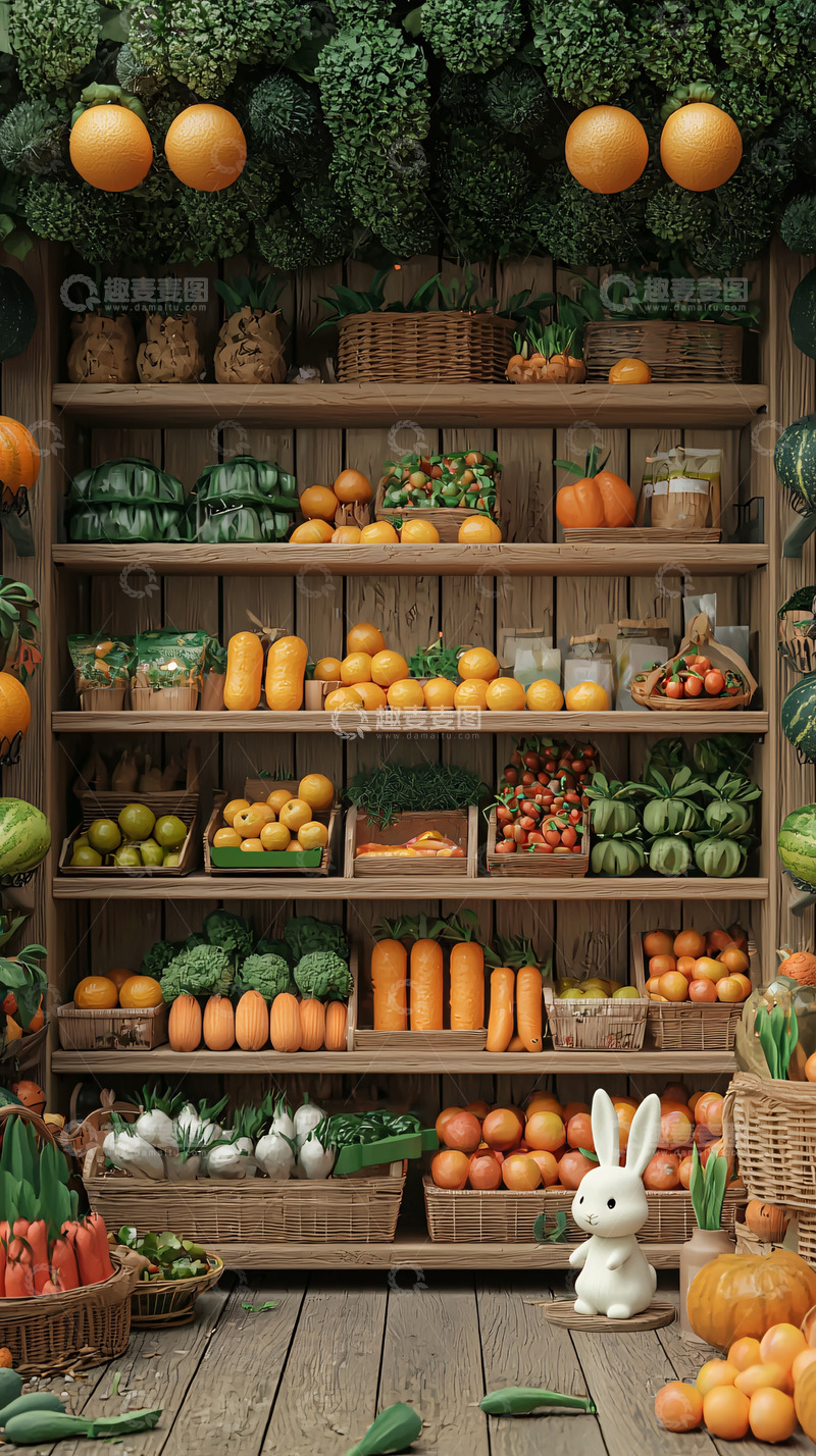 高清大图下载【趣麦麦图】卡通水果蔬菜商店
