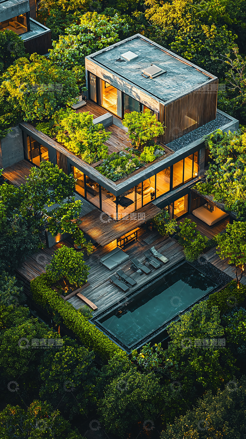 高清大图下载【趣麦麦图】绿植环绕的现代化别墅