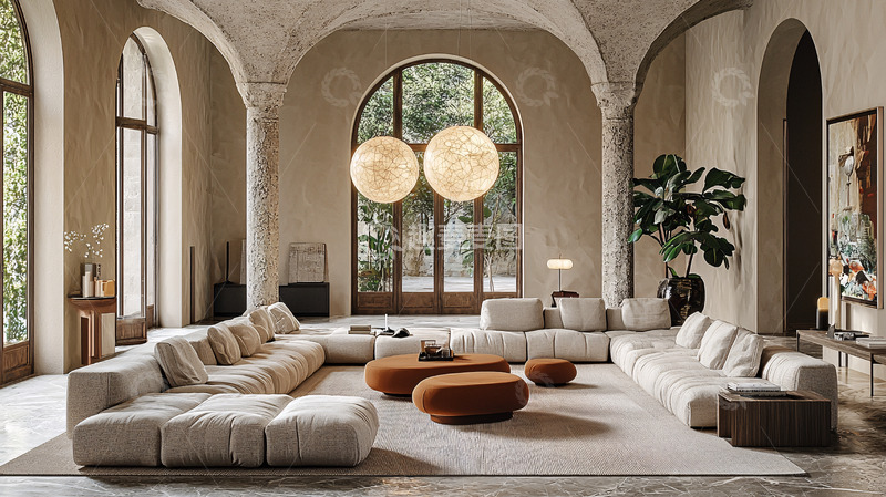 高清大图下载【趣麦麦图】极简风大空间客厅