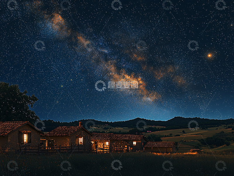 高清大图下载【趣麦麦图】星空下的乡村小屋