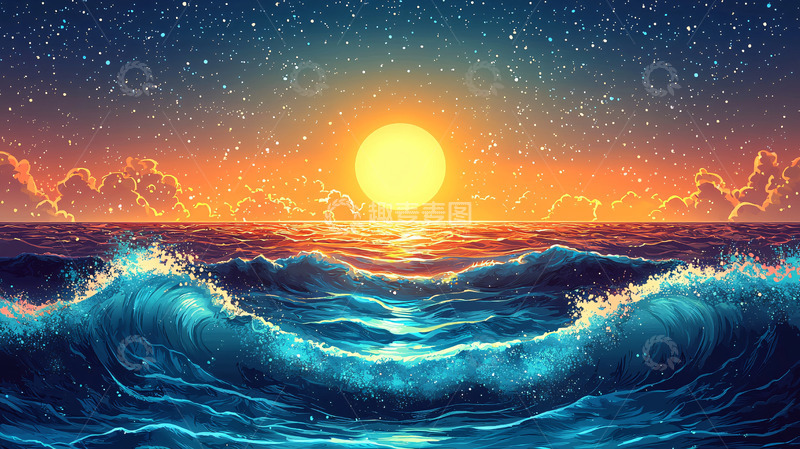 高清大图下载【趣麦麦图】星空大海日出