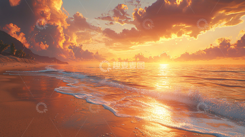 高清大图下载【趣麦麦图】日出海滩景色1