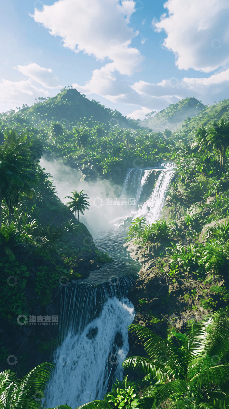 高清大图下载【趣麦麦图】热带雨林瀑布景观