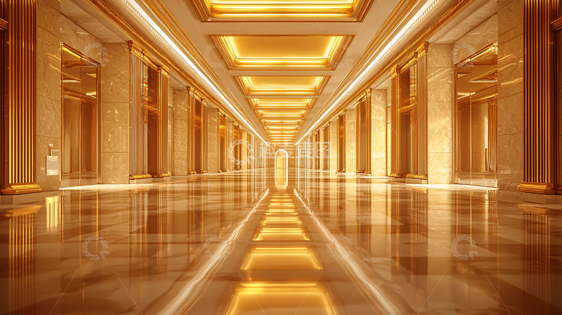 高清大图下载【趣麦麦图】金色奢华大厅走廊