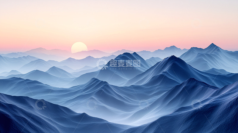 高清大图下载【趣麦麦图】日出时分朦胧山峦