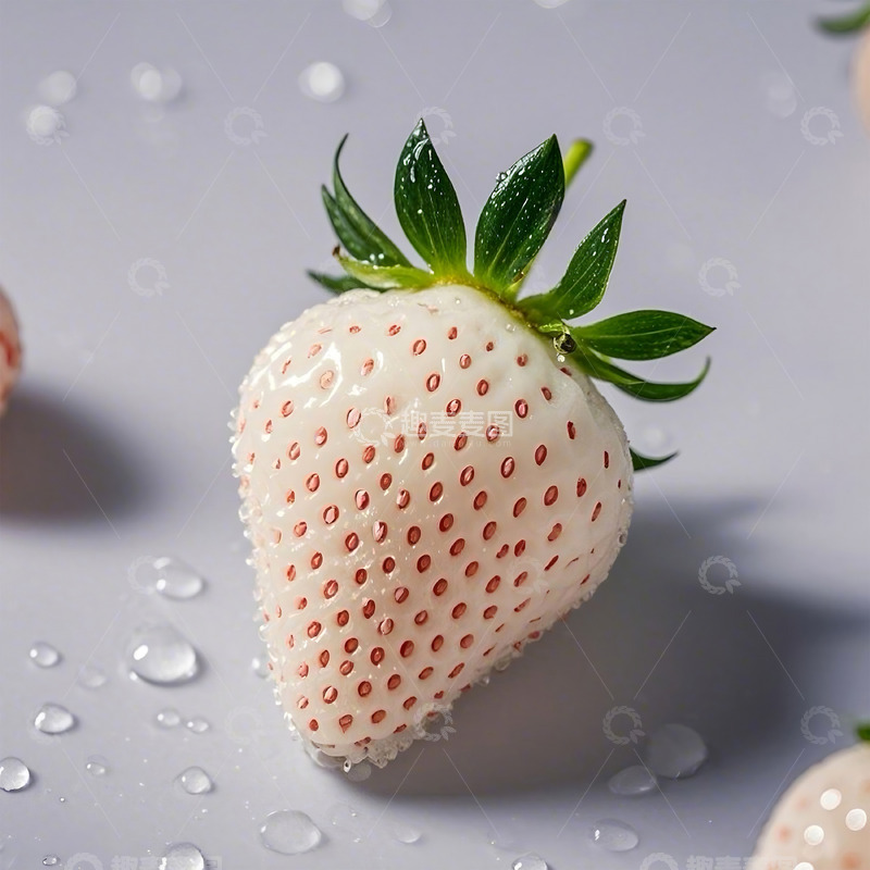 高清大图下载【趣麦麦图】带着水珠的奶白草莓