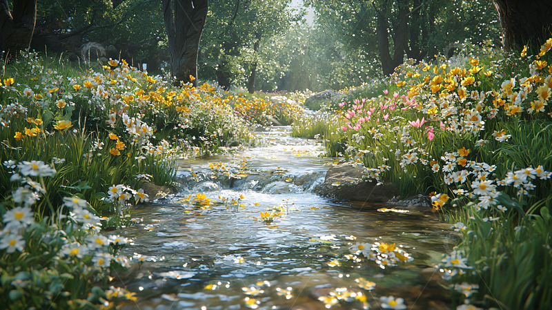 高清大图下载【趣麦麦图】溪流花海