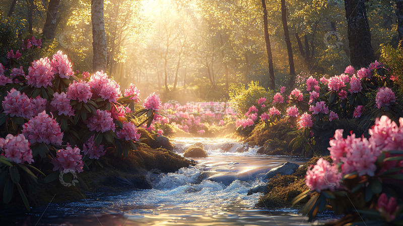 高清大图下载【趣麦麦图】阳光穿过树林的小溪