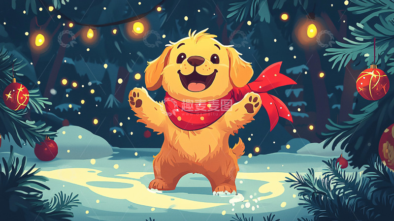 高清大图下载【趣麦麦图】圣诞节金毛犬
