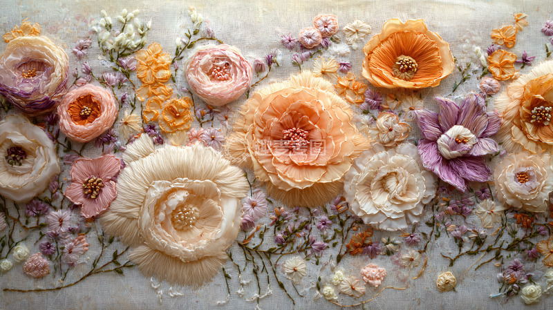 高清大图下载【趣麦麦图】柔和淡雅纸艺花卉背景图