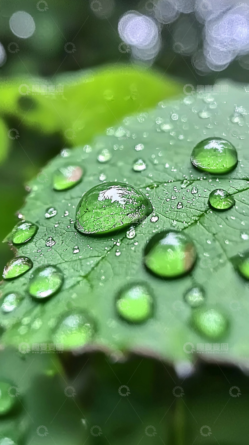 高清大图下载【趣麦麦图】绿叶上的水珠