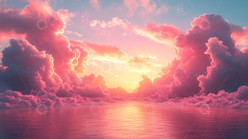 高清大图下载【趣麦麦图】粉色云彩日落海景