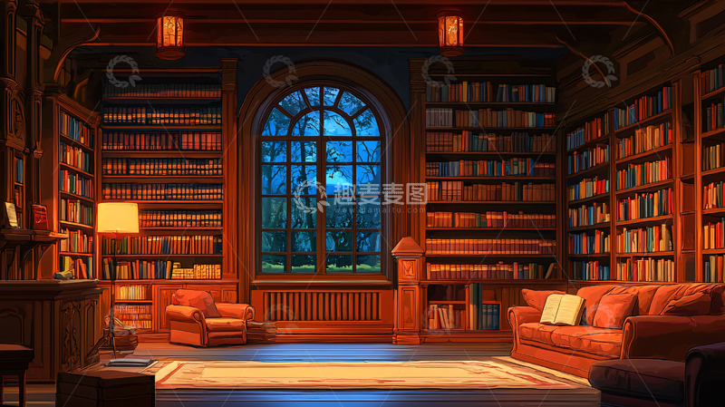 高清大图下载【趣麦麦图】夜晚图书馆