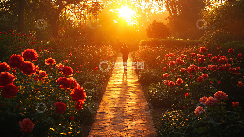 高清大图下载【趣麦麦图】夕阳西下花园小路