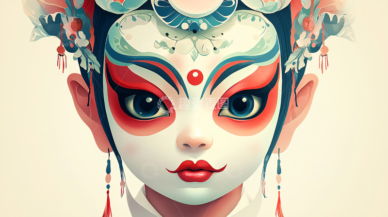 高清大图下载【趣麦麦图】京剧脸谱女孩